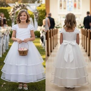 My Best Kid Style 304 Formal White Flower Girl Communion Dress Gown 9/10 Tulle